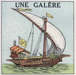 Navires et bateaux: une galère. Illustration anonyme de 1925. Collection privée