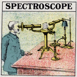 Analyse spectrale : un spectroscope. Illustration anonyme de 1925. Collection privée.