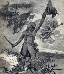 Statue du général François Christophe Kellermann (1735-1820), général français et vainqueur de la bataille de Valmy (20 septembre 1792) : « Vive la nation ! » Gravure dans « Le Petit Parisien » du 14/09/1892. Collection particulière