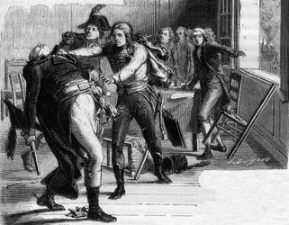 Suicide de Nicolas-Joseph Beaurepaire (1792) après la décision de rendre Verdun aux Prussiens - gravure dans « Histoire des Girondins » d