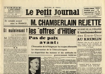 Le Petit Journal, vendredi 13 octobre 1939 : Neville Chamberlain (1869-1940) rejette les propositions d