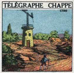 Télégraphe : télégraphe de Claude Chappe (1765-1805) en 1790. Illustration anonyme de 1925. Collection privée.