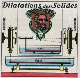 Température et dilatation : expansion des solides étudiée par Antoine Laurent de Lavoisier (1743-1794). Illustration anonyme de 1925. Collection privée.