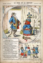 Le Singe et le Léopard. Illustration anonyme pour Les Fables de Jean de La Fontaine (1621-1695). Imagerie de Pont-à-Mousson, vers 1880. Collection privée.