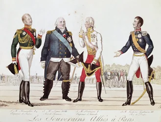 Les souverains alliés : Alexandre Ier de Russie, Louis XVIII de France, François II d