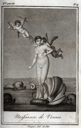 La naissance de Vénus. Gravure de 1819 dans "Lettres à Emilie sur la mythologie" par Charles Albert Demoustier (1760-1801). Collection privée.