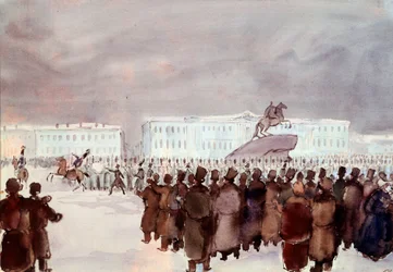 La foule sur la place du Sénat pendant la révolte décembriste en 1825