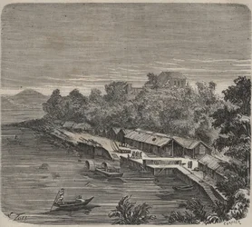 Le pénitencier Saint-Laurent à Cayenne (Guyane française) au XIXème siècle. Gravure dans « Histoire des bagnes depuis leur création à nos jours » (1877) par Pierre Zaccone.