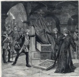 La scène des caves dans la pièce "Catherine de Russie" au théâtre de Cathelet Paul Ginisty (1855-1932) et Charles Samson (1894-1895). Gravure dans "Le Petit Parisien"