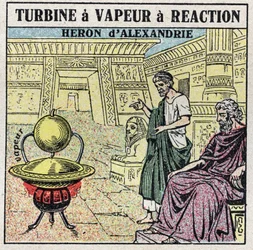 La machine à vapeur : une turbine à vapeur à réaction. Éolipyle inventée par le Grec Héron d