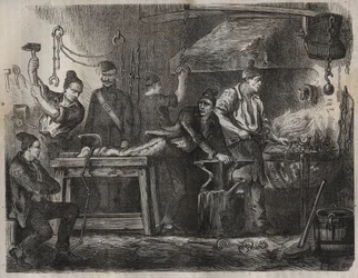 Le transfert au bagne de Toulon au XIXe siècle. Gravure dans "Histoire des bagnes depuis leur création à nos jours" (1877) par Pierre Zaccone (1817-1895). Collection privée.
