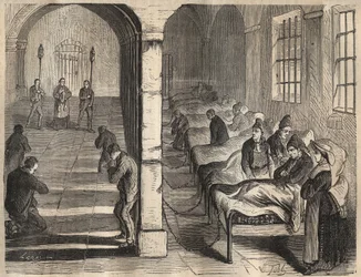 Le viatique au bagne de Toulon au XIXe siècle. Gravure dans "Histoire des bagnes depuis leur création à nos jours" (1877) par Pierre Zaccone (1817-1895). Collection privée.