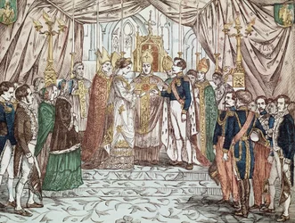 Le mariage de Napoléon III et Eugénie Marie de Montijo de Guzman, le 30/01/1853 à la Cathédrale Notre-Dame (gravure)