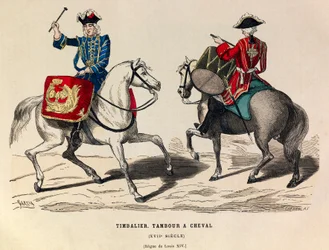 Timbalier et tambour à cheval sous le règne de Louis XIV au 17e siècle - collection privée
