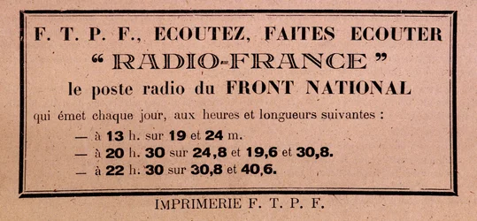 Tract des FFI-FTPF appelant à écouter Radio France, «la station de radio du Front National»