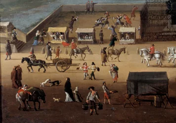 Circulation sur le Pont Neuf à Paris au XVIIe siècle