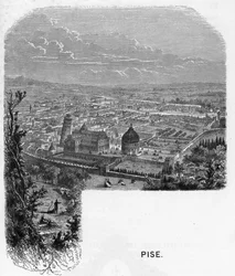 Vue de la ville de Pise, Italie. Gravure de 1859 dans « Les galeries de l