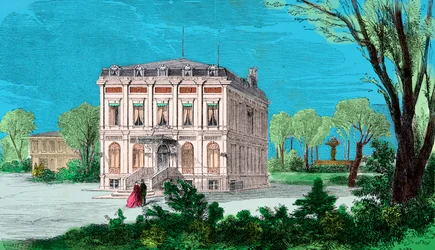 Vue de la maison de Gioachino Rossini (1792-1868) à Passy au Bois de Boulogne (gravure)