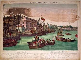 Vue du port de la ville de New York aux États-Unis, à gauche un chantier naval. L