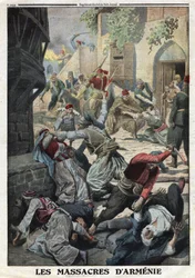 Première Guerre mondiale, Génocide arménien, Destruction de la population arménienne par les Turcs ottomans, Illustration du journal français Le Petit Journal, 12 décembre