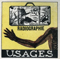 Rayons X : utilisation des rayons X pour voir à travers les objets et les corps. Illustration anonyme de 1925. Collection privée.