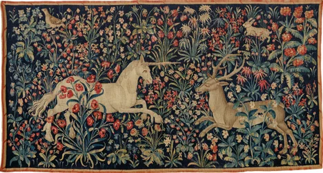 Unicorne et cerf dans un champ de fleurs, vers 1500