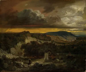 Paysage du soir avec des ermites de retour