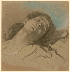Étude de tête féminine, renversée en arrière, aux cheveux dénoués
