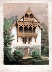 Pignon sur un bâtiment résidentiel, Schonhausen, près de Berlin, Allemagne, vers 1850