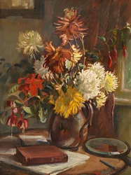 Nature morte de chrysanthèmes dans le studio de Cor Visser