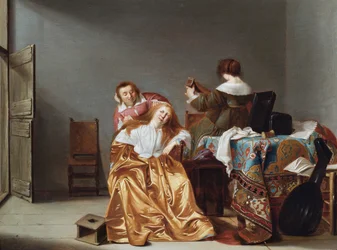 Un intérieur avec une dame à sa toilette (huile sur panneau)