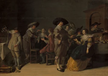 Compagnie distinguée dans une pièce, vers 1630 (huile sur panneau)