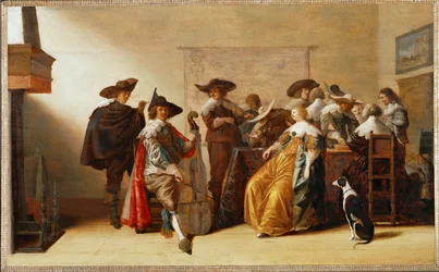 Scène de société (peinture sur bois de chêne)