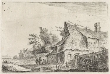 Vue de village avec un moulin à eau (Landschappen met bebouwing)