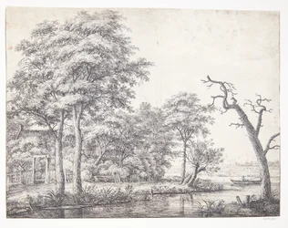 Paysage fluvial avec un homme dans une barque