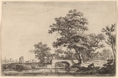 Quatre hommes sur un pont de pierre
