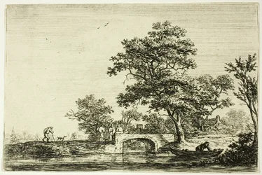 Quatre hommes sur un pont de pierre