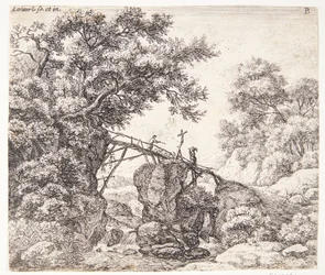Berger sur un pont de bois incliné