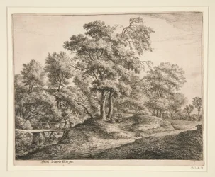 La paysanne et la fille sur le petit pont de bois