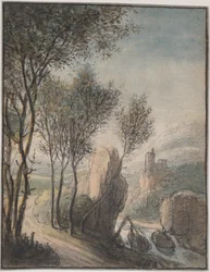 Paysage fluvial avec un château au loin