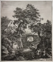 Six grands paysages verticaux avec des scènes de l
