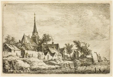 Le clocher du village au bord de la mer