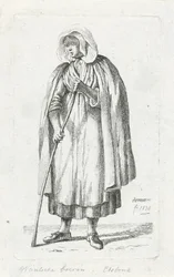 Femme avec une cape et un bâton