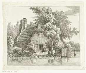Homme fumant sur un banc devant la ruine de la Maison Snaatburg à Maarssen