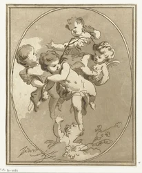 Cinq putti avec des branches de fleurs