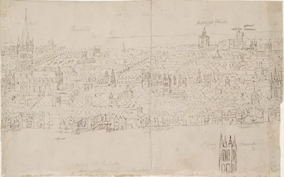 Panorama de Londres vu de Southwark : Cathédrale Saint-Paul, 1554