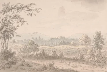 Paysage avec berger et moutons