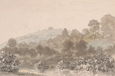Paysage avec ruisseau au premier plan