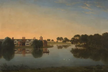 Tabley : le vieux hall à travers le lac