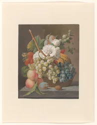 Nature morte avec des fleurs et des fruits dans un panier